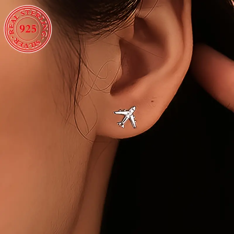 925 Sterling Silver Airplane Stud Earrings - Image 2