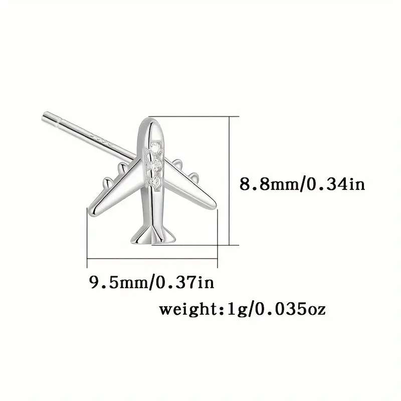 925 Sterling Silver Airplane Stud Earrings - Image 3