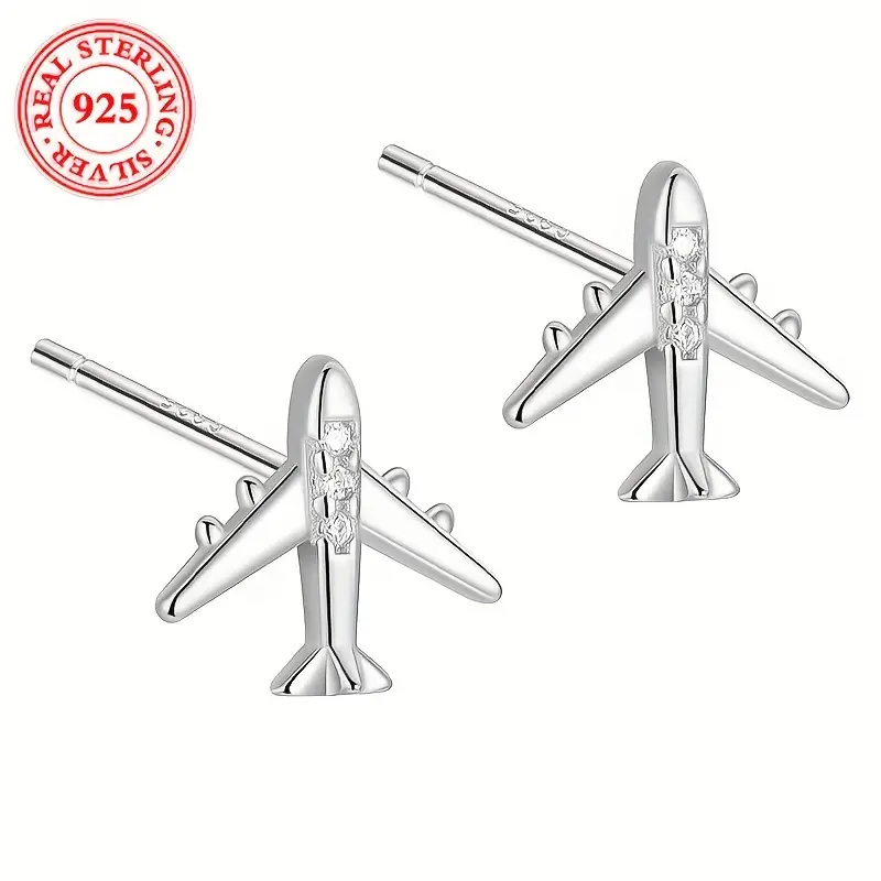 925 Sterling Silver Airplane Stud Earrings - Image 4